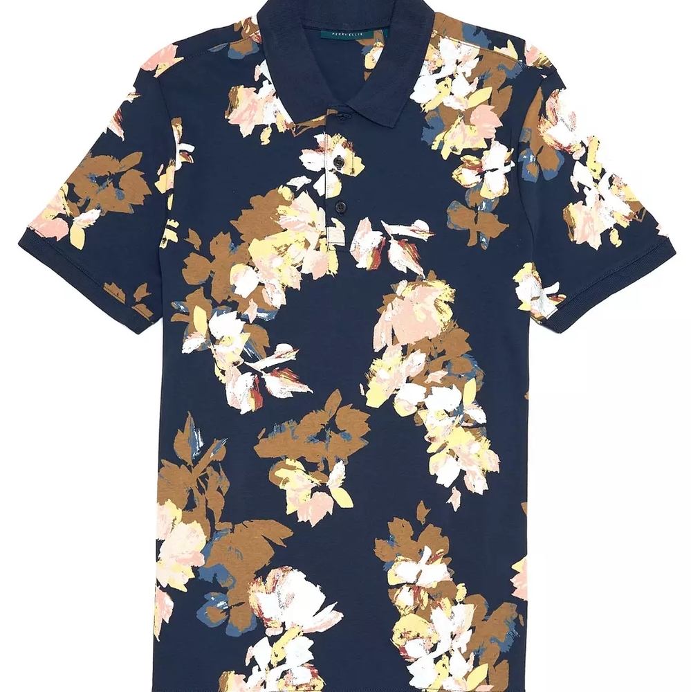 Perry Ellis Navy Blue Floral Polo Shirt